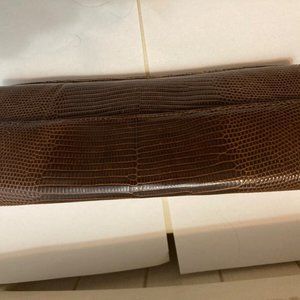 Genuine Lizard clutch genuine suede leather lining brown lizard sample sale